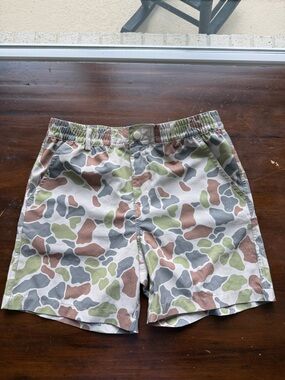 BURLEBO Camo Print Shorts in White, Green, Brown, Gray